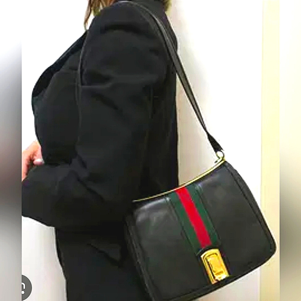 Auth💞 Vintage Gucci Deep Blue Web Stripes Shoulder Bag